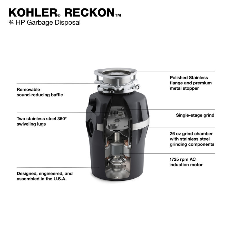 Charcoal Stainless Steel Continuous Feed Garbage Disposal 3/4 HP