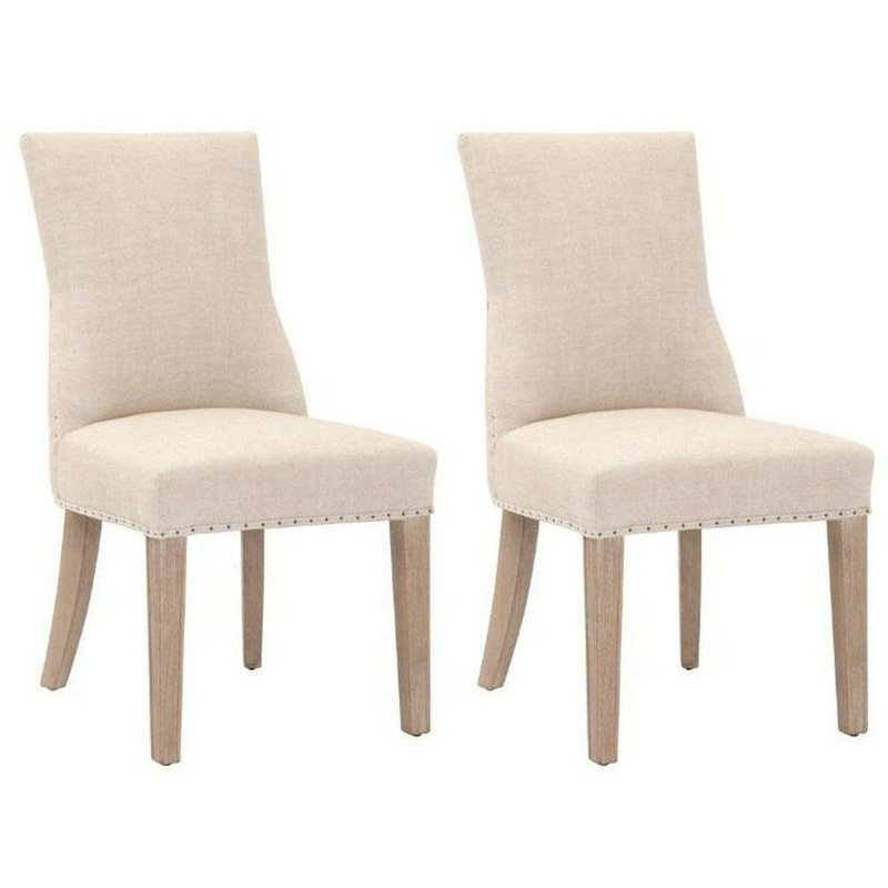 Bisque French Linen Upholstered Arm Chair with Natural Gray Wood