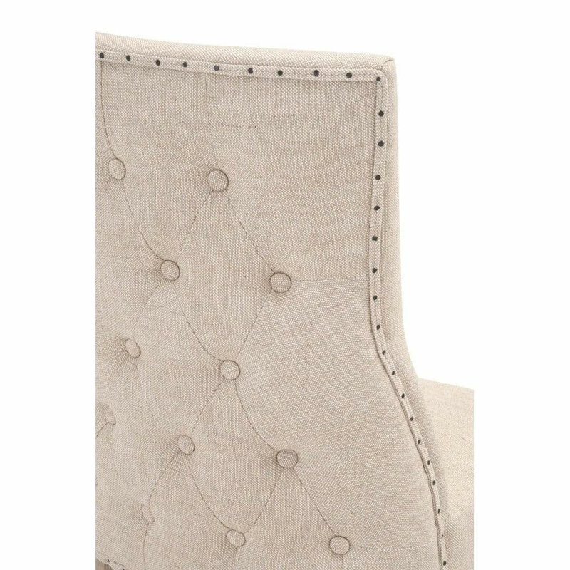 Bisque French Linen Upholstered Arm Chair with Natural Gray Wood