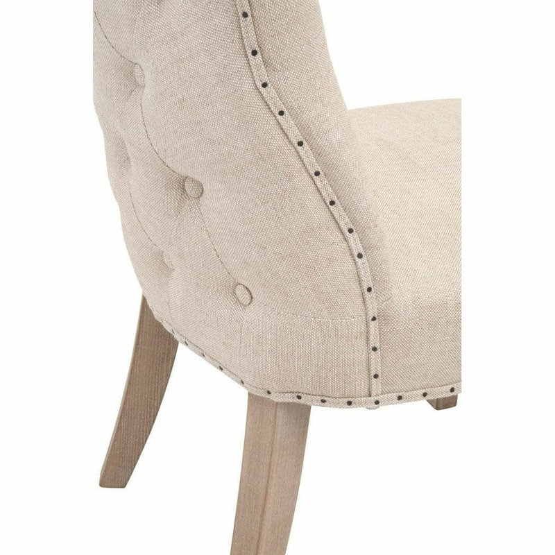 Bisque French Linen Upholstered Arm Chair with Natural Gray Wood