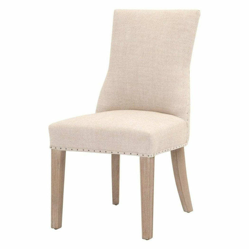Bisque French Linen Upholstered Arm Chair with Natural Gray Wood