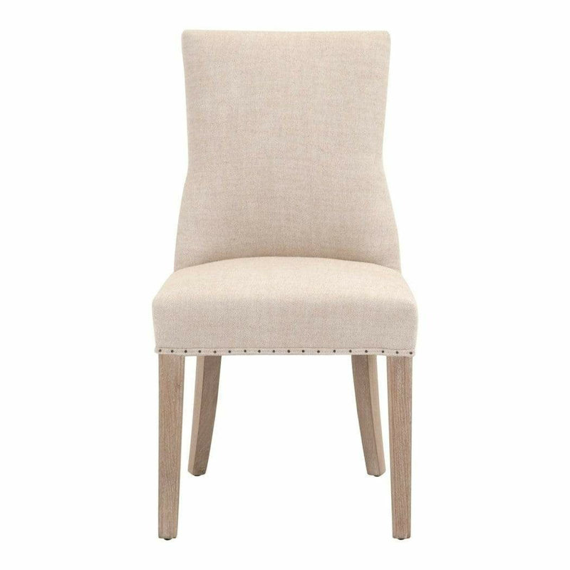 Bisque French Linen Upholstered Arm Chair with Natural Gray Wood