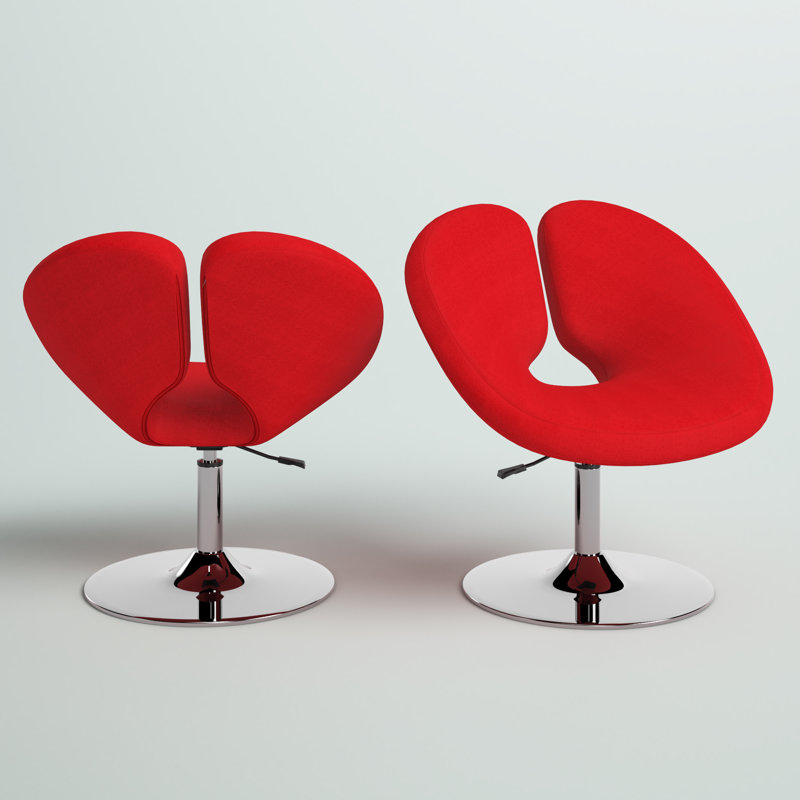 Red Wool Blend Swivel Accent Chairs with Metal Base, Set of 2