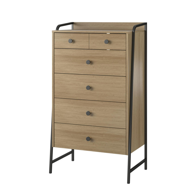 Bushwick Tall 5-Drawer Brown Industrial Dresser