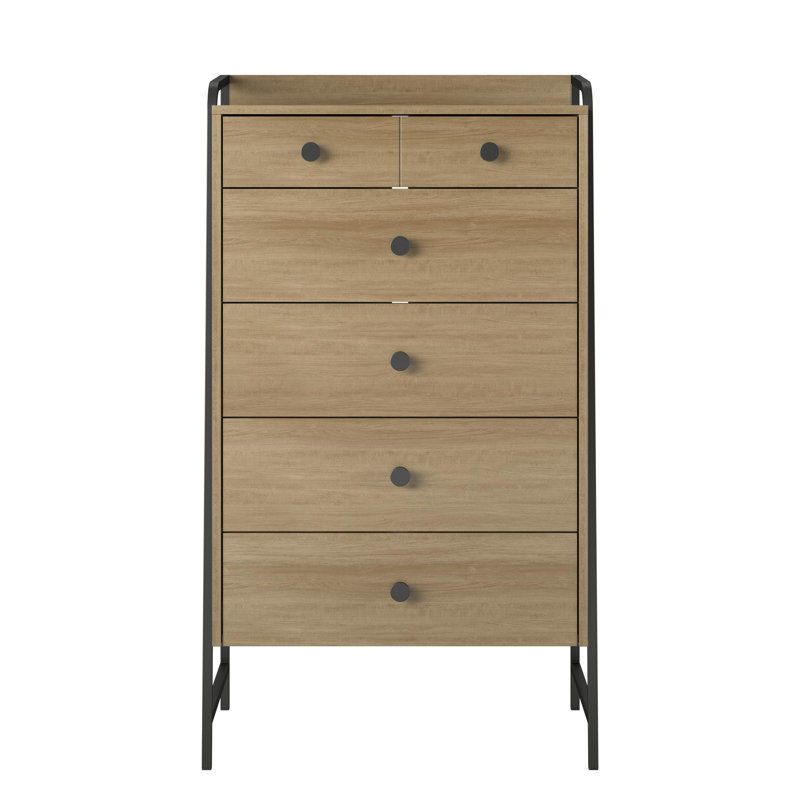 Bushwick Tall 5-Drawer Brown Industrial Dresser