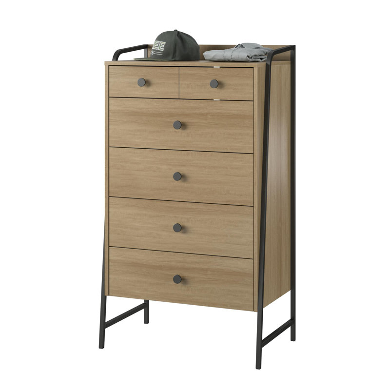 Bushwick Tall 5-Drawer Brown Industrial Dresser