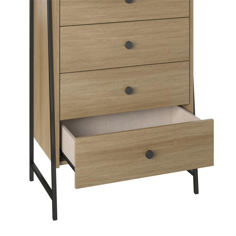 Bushwick Tall 5-Drawer Brown Industrial Dresser
