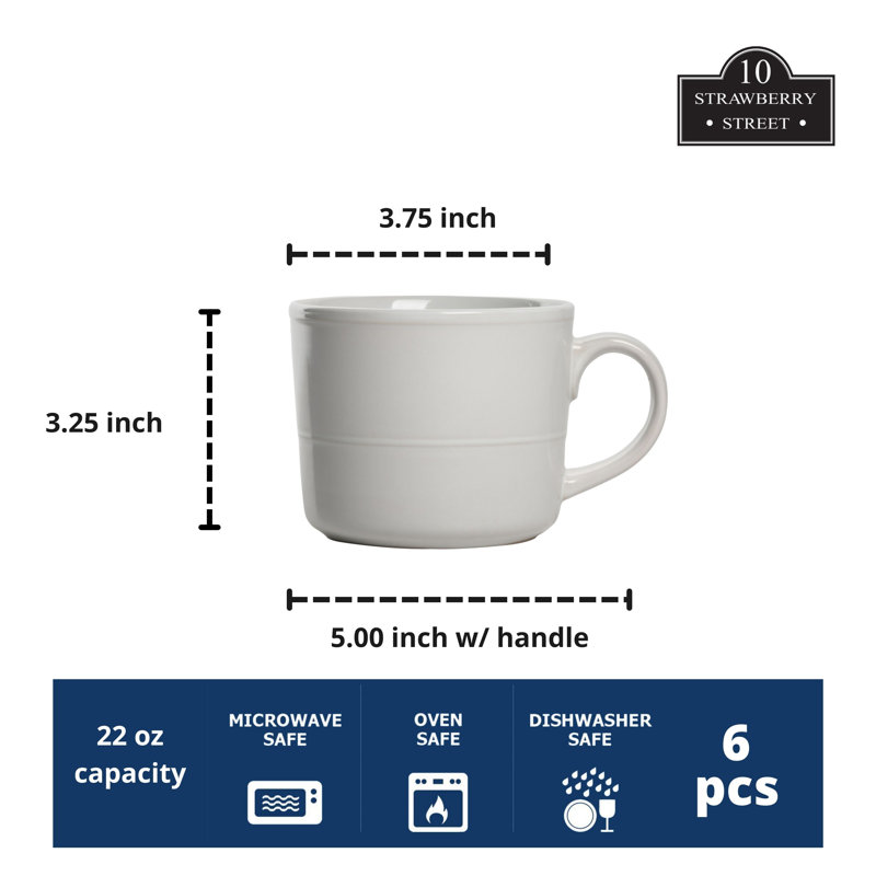 White Ceramic Double Line 3.75"/12 oz Mug Set of 6