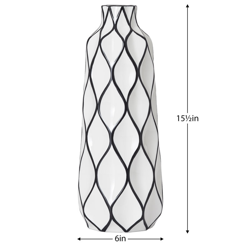 Hand Painted Black and White Ceramic Table Vase