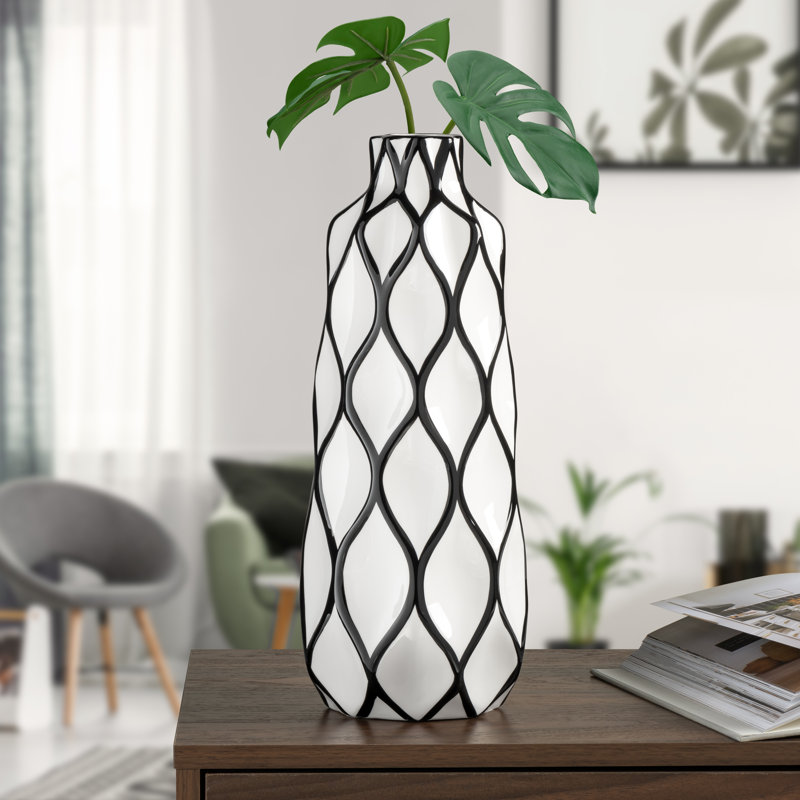 Hand Painted Black and White Ceramic Table Vase