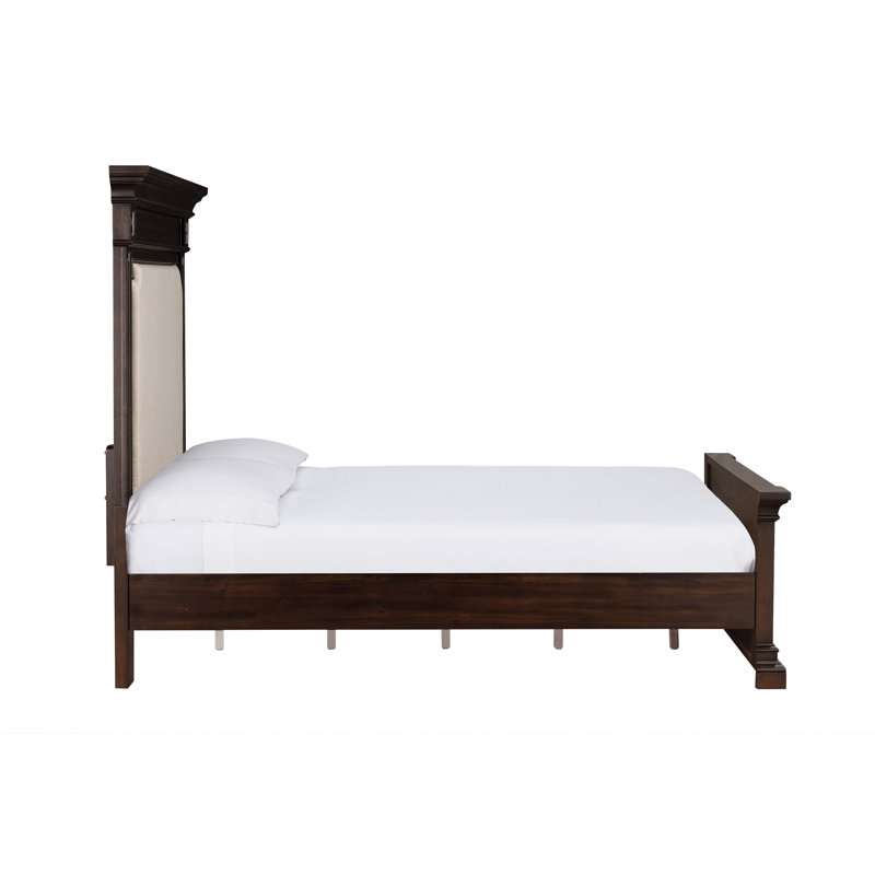 Stamford Dark Brown Queen Upholstered Wood Bed with Headboard