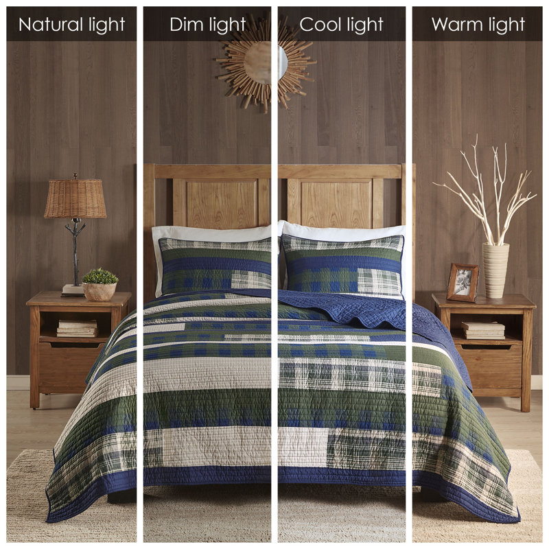 Blue Reversible Full Cotton Quilt Set