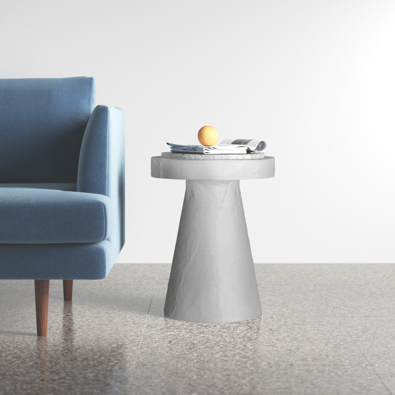White Terrazzo and Cement Round Pedestal Accent Table