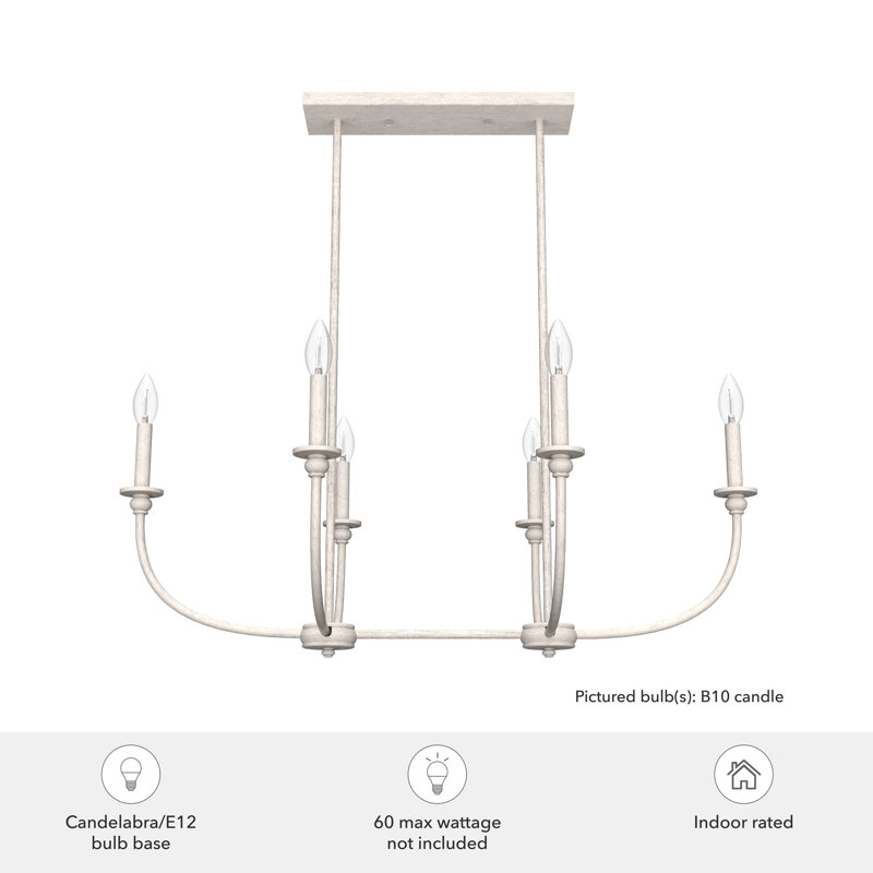 Southcrest Distressed White 36" Linear Chandelier with 6 Lights