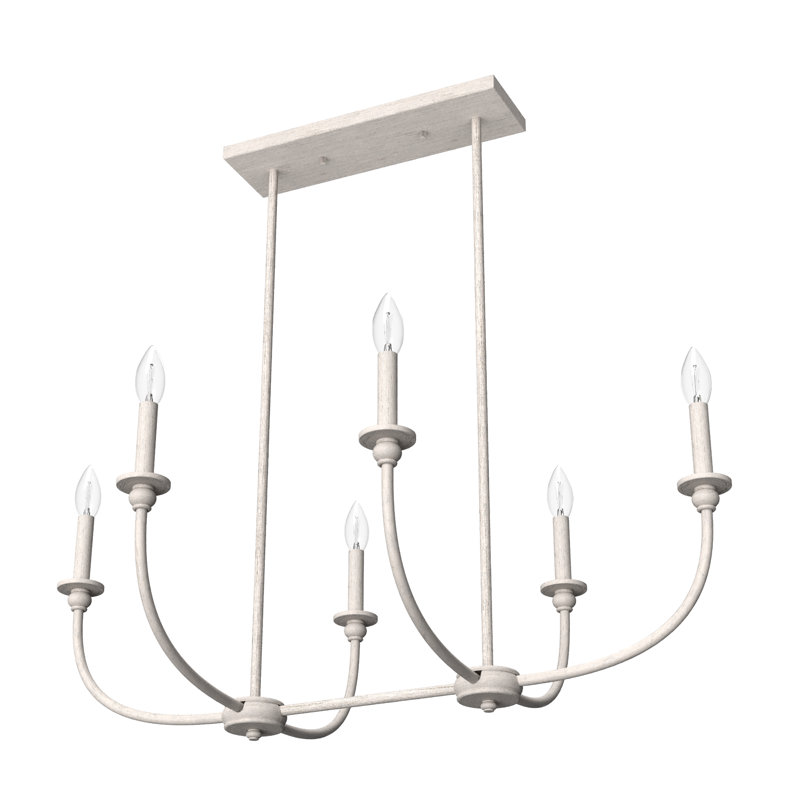 Southcrest Distressed White 36" Linear Chandelier with 6 Lights