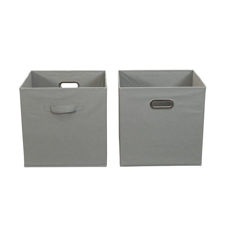 Grey Fabric Collapsible Cube Storage Bins with Handles