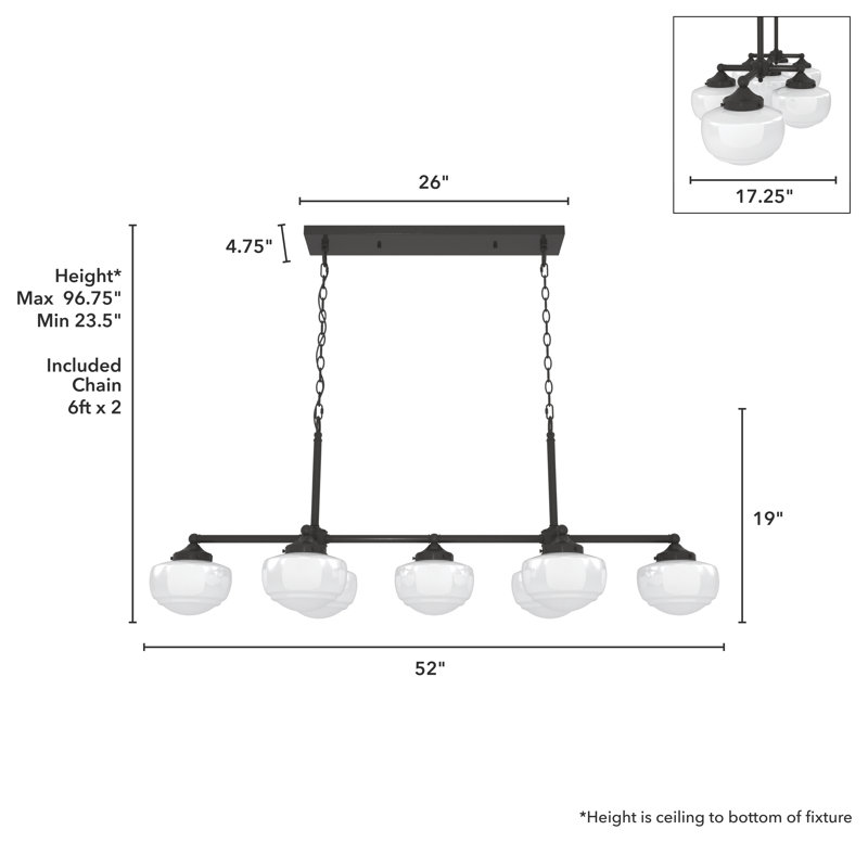 Noble Bronze 52" 7-Light Linear Chandelier with Glass Globes