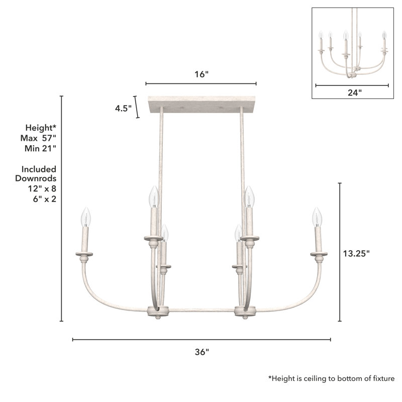 Southcrest Distressed White 36" Linear Chandelier with 6 Lights