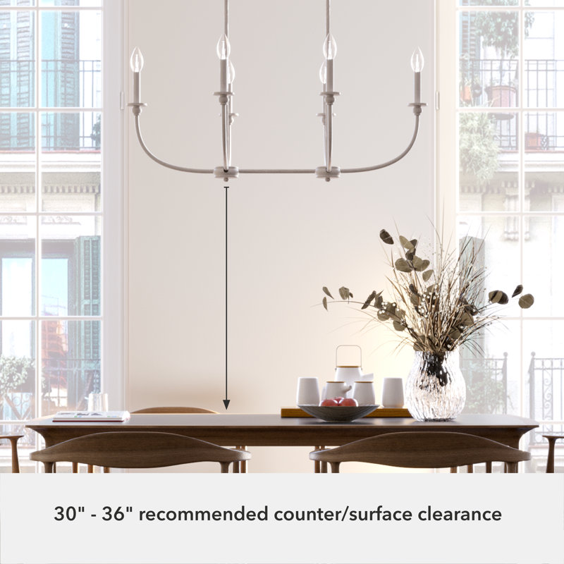 Southcrest Distressed White 36" Linear Chandelier with 6 Lights