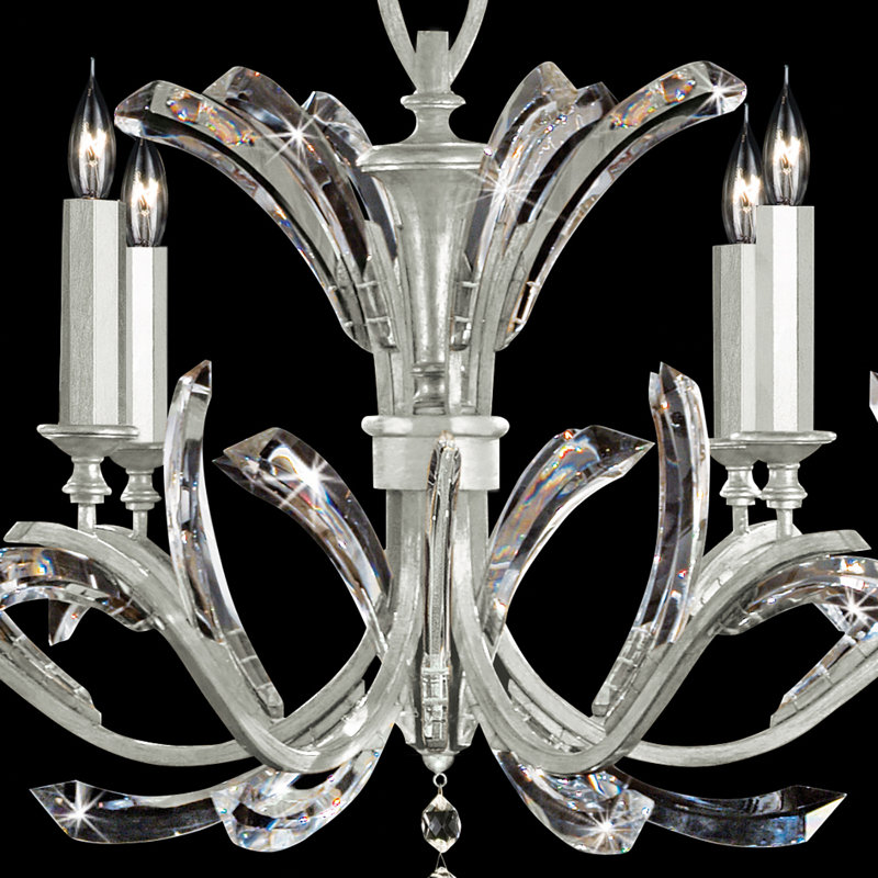 Elegant Beveled Arcs 42" Silver Leaf 6-Light Chandelier with Crystals