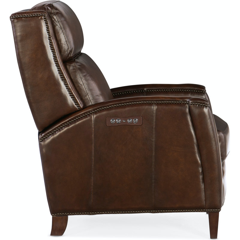 Declan Dark Wood Brown Leather Power Recliner with Headrest