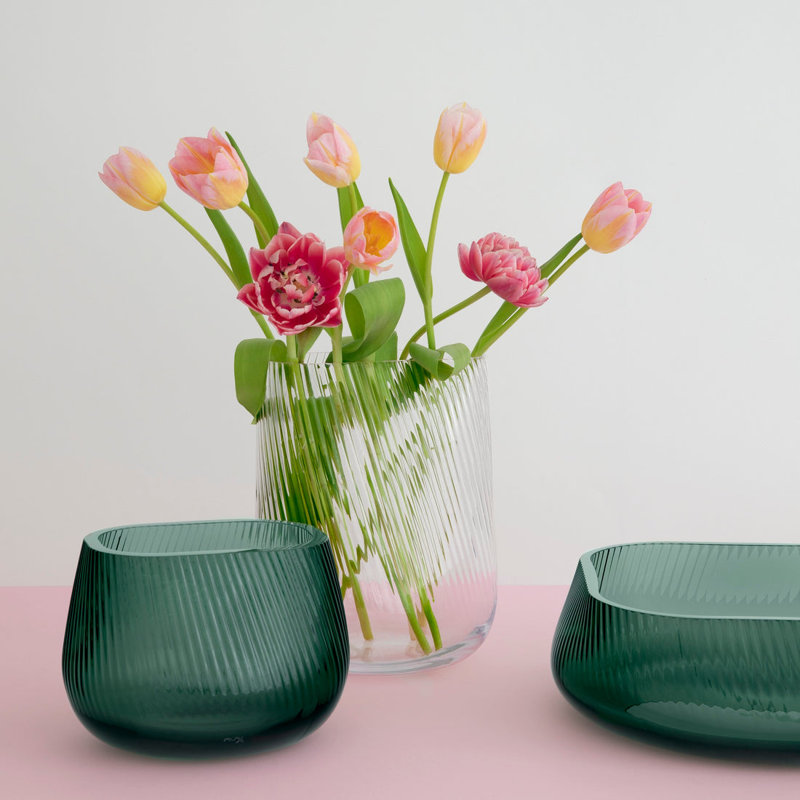 Defne Koz Handcrafted Green Crystal Ripple Vase