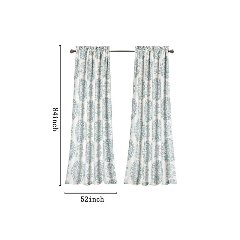 Blue Medallion Pattern Blackout Polyester Curtain Pair