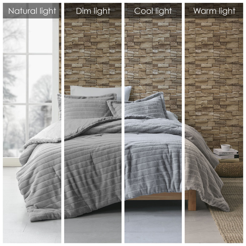 King Gray Faux Fur Down Alternative Comforter Set