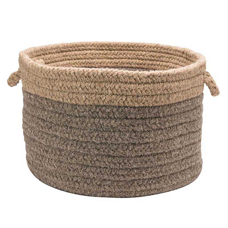 Dark Gray and Beige Wool Braided Storage Basket