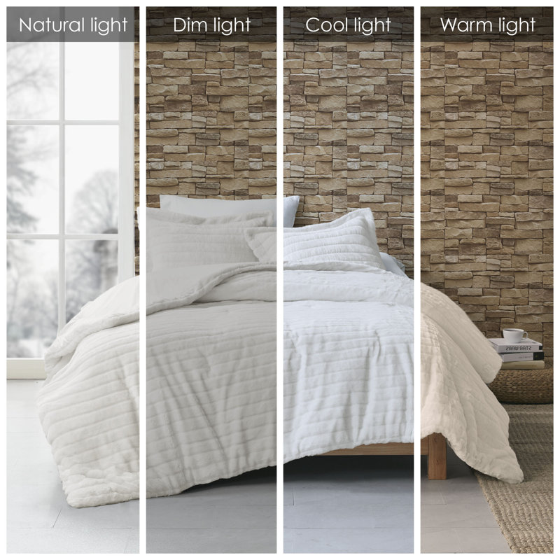 Ivory Faux Fur King Comforter Set with Shams