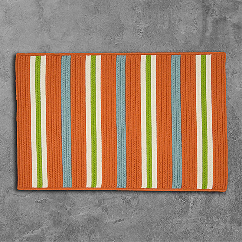Tangerine & Blue Handmade Braided Reversible Synthetic Rug 2'x3'