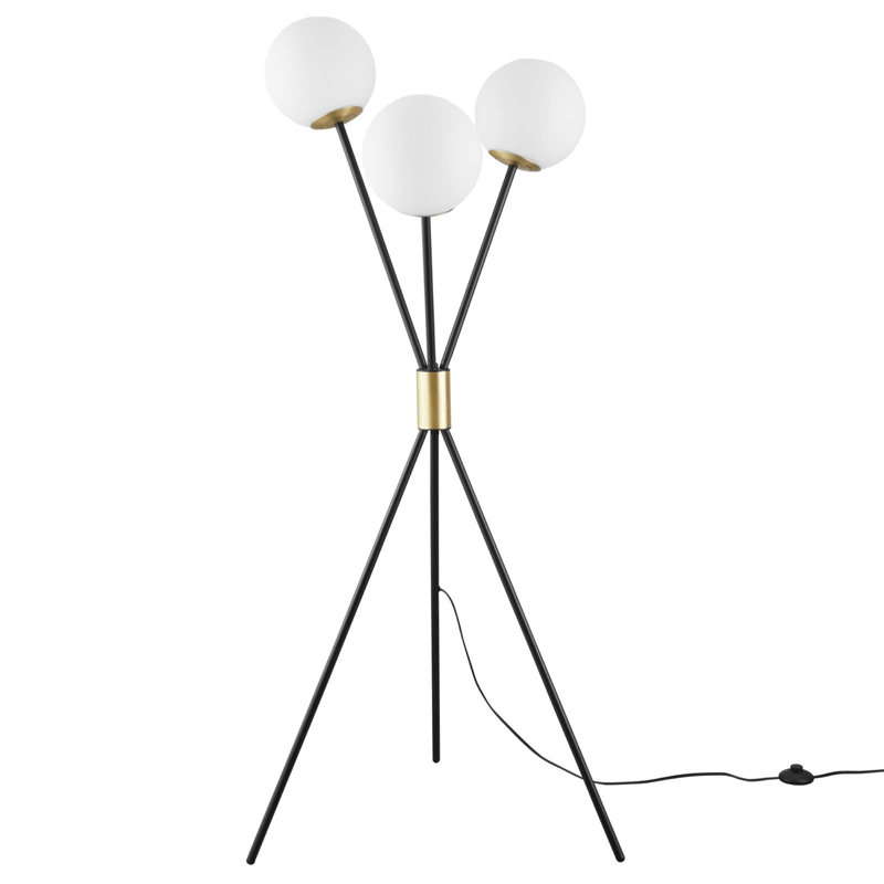 Vera Black Tripod Floor Lamp with Satin Brass Accents