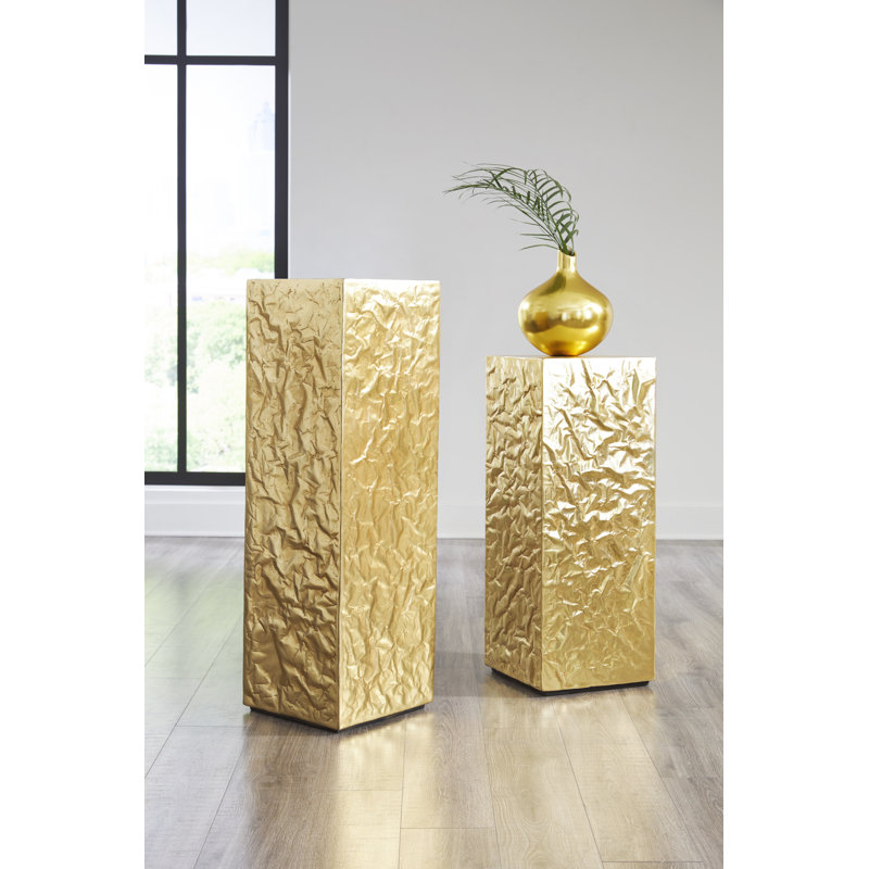 Gold Resin Crumpled Pedestal Sculpture, 20" Height