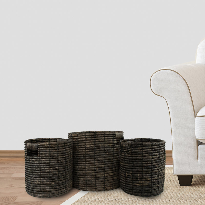 Dark Brown Round Seagrass Storage Baskets Set