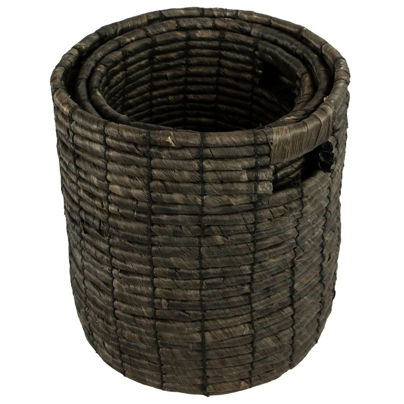 Dark Brown Round Seagrass Storage Baskets Set
