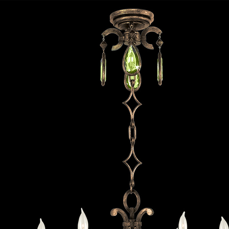 Bronze 6-Light Chandelier with Multi-Colored Crystal Gems