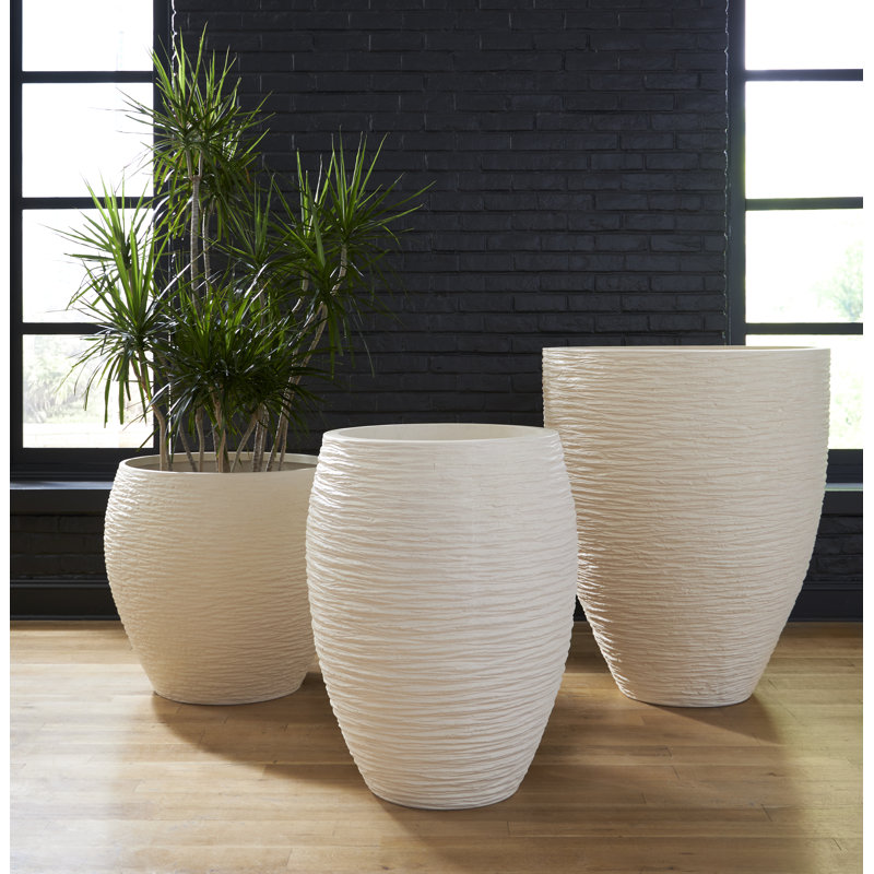 Modern White Stone Cast 36" Patio Planter