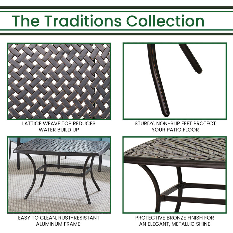 Traditions 32" x 38" Ornate Lattice Bronze Cast Aluminum Coffee Table