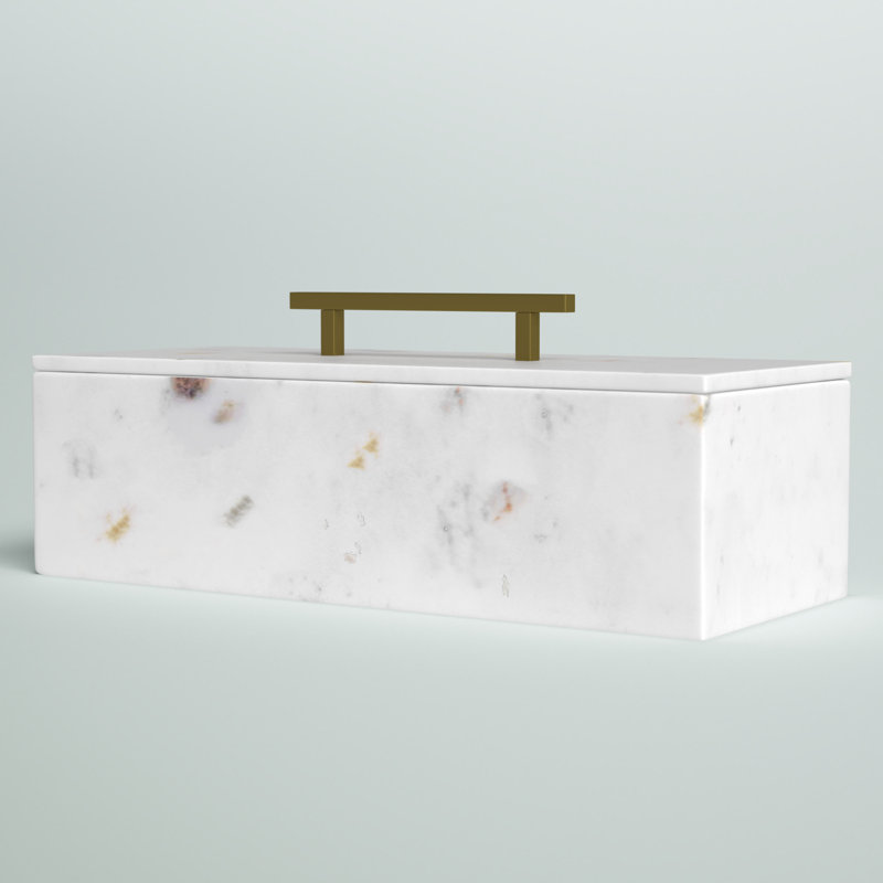 White Marble Decorative Box with Brass Handle