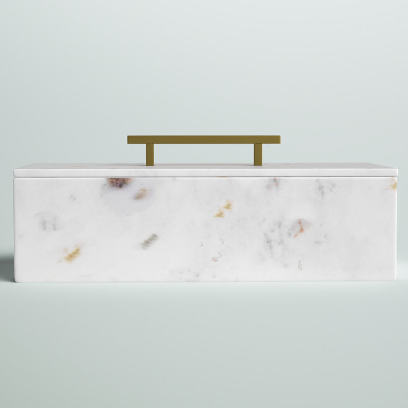 White Marble Decorative Box with Brass Handle