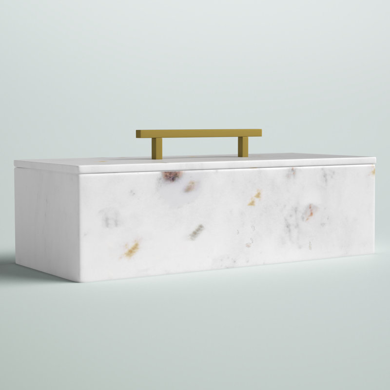White Marble Decorative Box with Brass Handle
