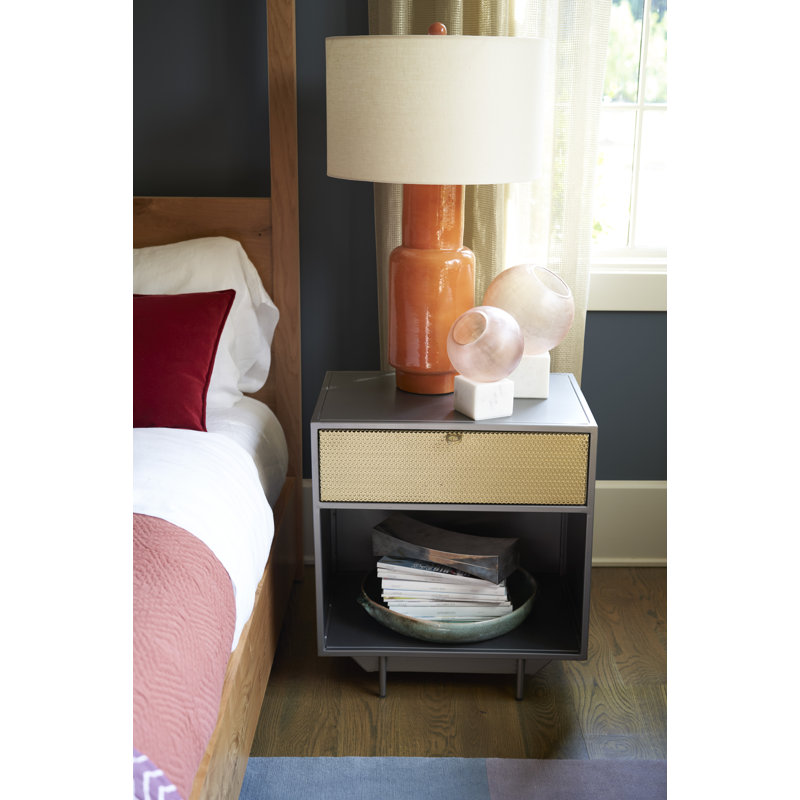 Contemporary Solstice Black Iron and Brass Nightstand