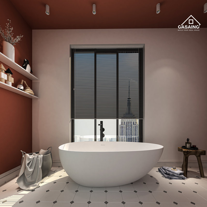 67'' White Stone Resin Freestanding Soaking Bathtub