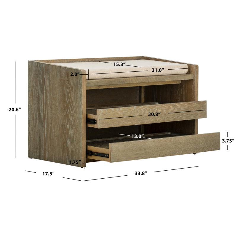 Percy Transitional 34'' Beige Linen and Rustic Oak Storage Bench