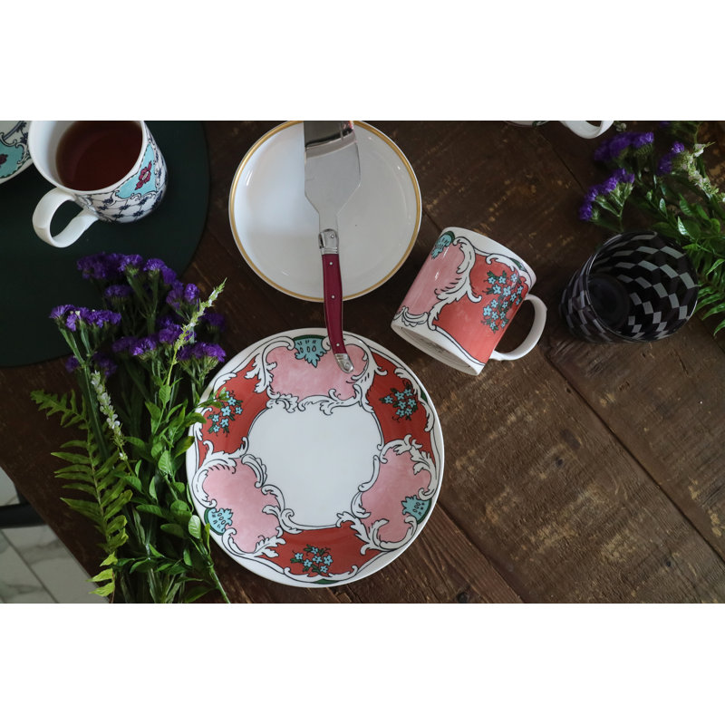 Hand-Painted Porcelain 8.5" Salad/Dessert Plate in Pink and Red