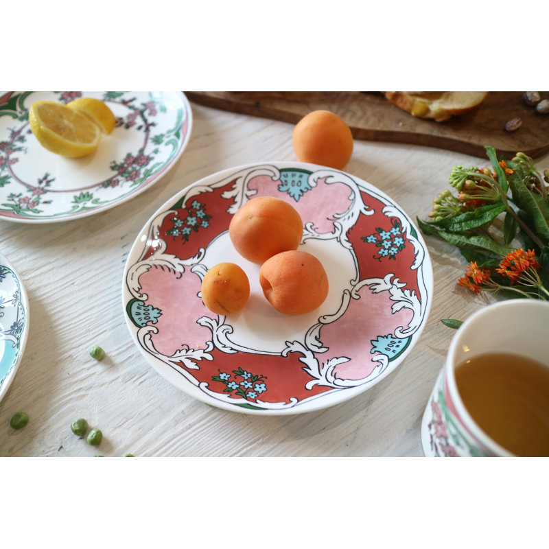Hand-Painted Porcelain 8.5" Salad/Dessert Plate in Pink and Red