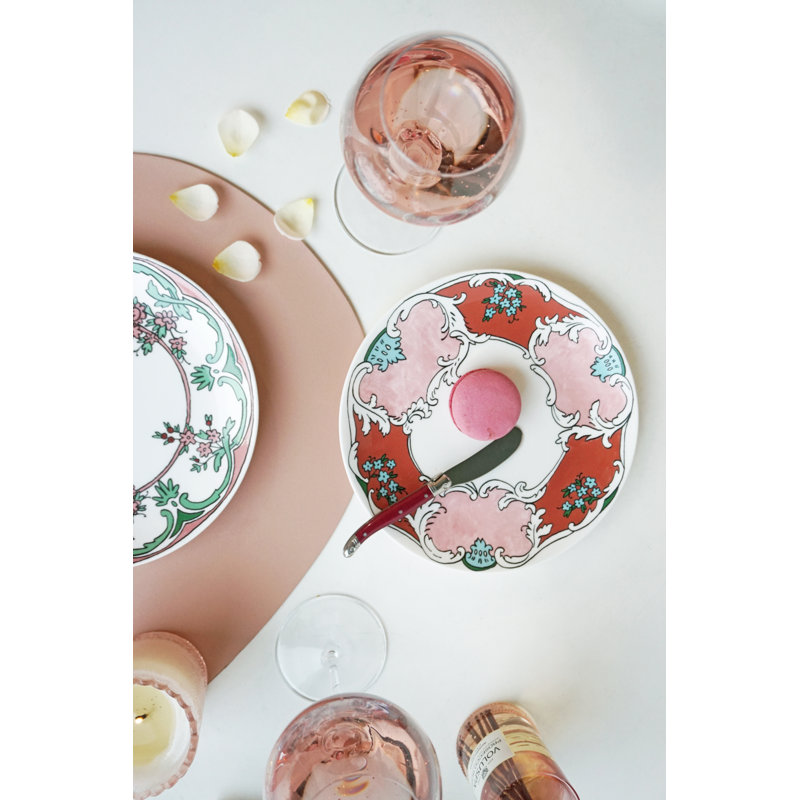 Hand-Painted Porcelain 8.5" Salad/Dessert Plate in Pink and Red