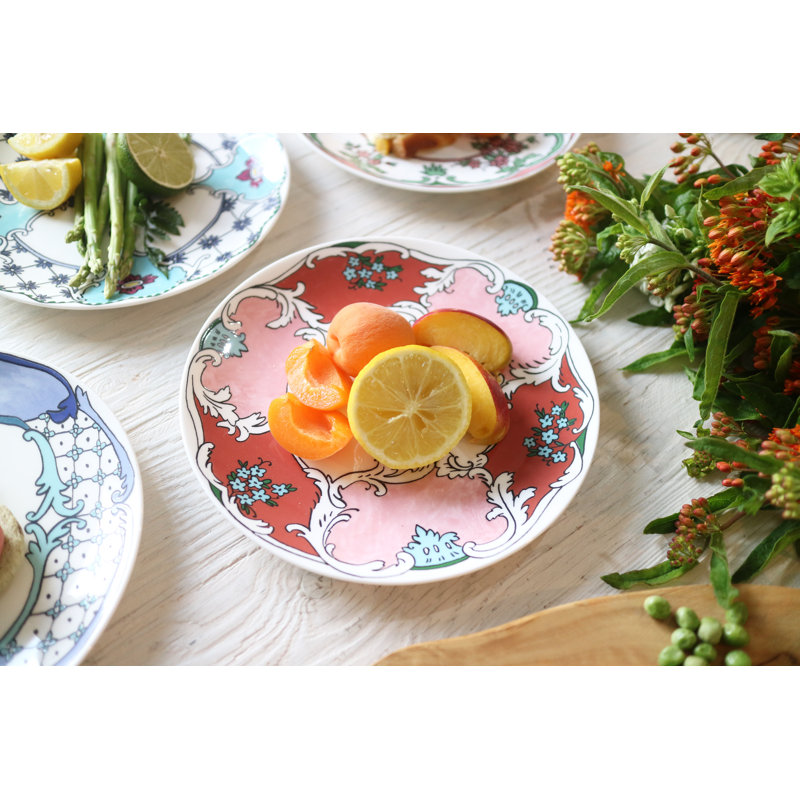 Hand-Painted Porcelain 8.5" Salad/Dessert Plate in Pink and Red