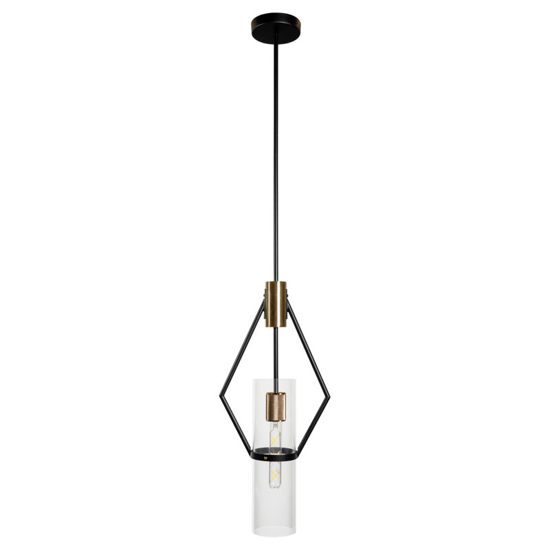 Modern Black and Brass Glass Single Pendant Light