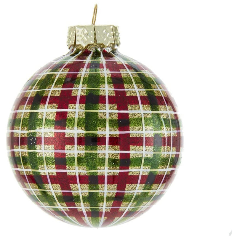 Plaid Glitter Glass Christmas Ball Ornaments Set of Six
